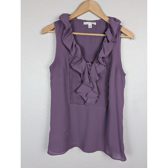 Banana Republic Blouse Womens 4 Purple Sleeveless Ruffle Pleated Front Top Work - Picture 1 of 8